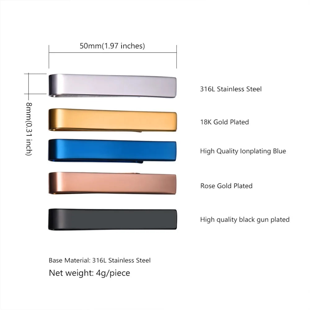 U7 Stainless Steel 5pcs/set Tie Clips for Men Flat Clip Mix Metal Colors Necktie Gift for Him Daily Jewelry Set