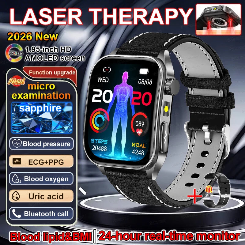 2026 New Smart Watch laser therapy health conditioning Blood oxygen Pressure Uric Acid Blood lipid ECG Smartwatch for Man Women