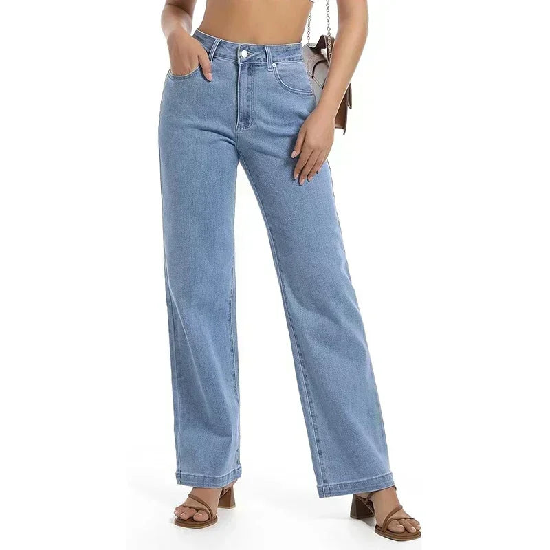 2025 Ins Fashion Jeans Women Comfortable High Waisted White Jeans Girls Thin Stretch Denim Pants Female Straight Leg Trousers