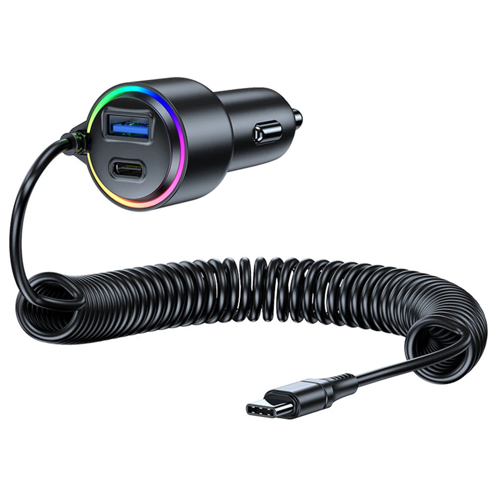 USB C Car Charger 75W Fast Charging PD 45W For QC3 0 Compatible with Dual Ports and Coiled Cable for Efficient Vehicle Charging