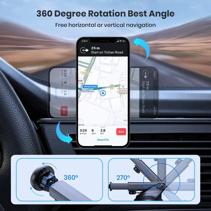 TOPK Magnetic Car Phone Mount; N52 Strong Magnet Dashboard Windshield Suction Cup Car Phone Holder Adjustable Telescopic Arm