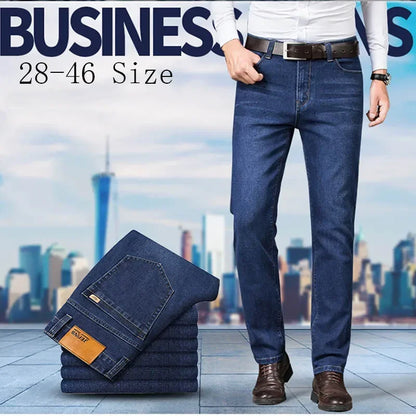 Large Size 40 42 44 46 2025 New Business Casual Stretch Trousers Classic Blue Denim Pants Male Men&