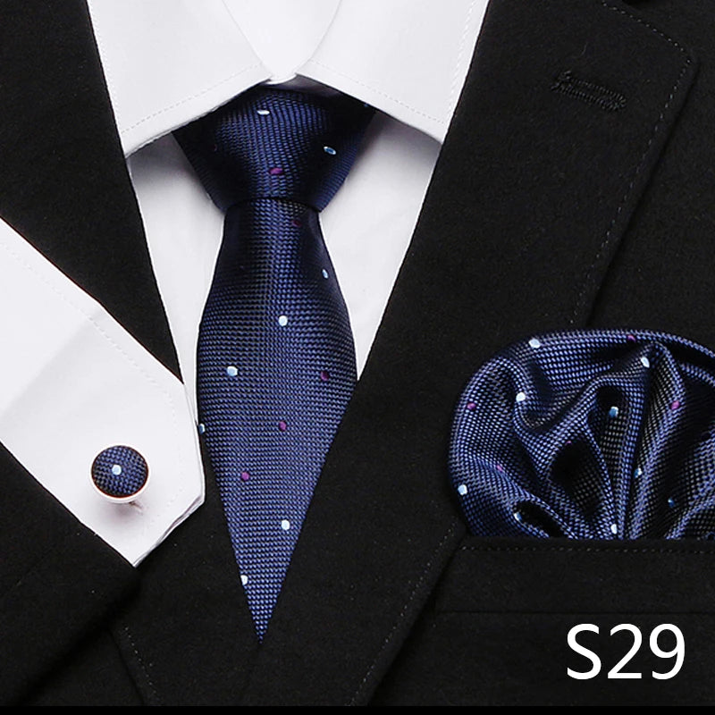 Men`s Tie Red Plaid print Jacquard Woven Tie Hanky Cufflinks Sets For Formal Wedding Business Party Free Postage