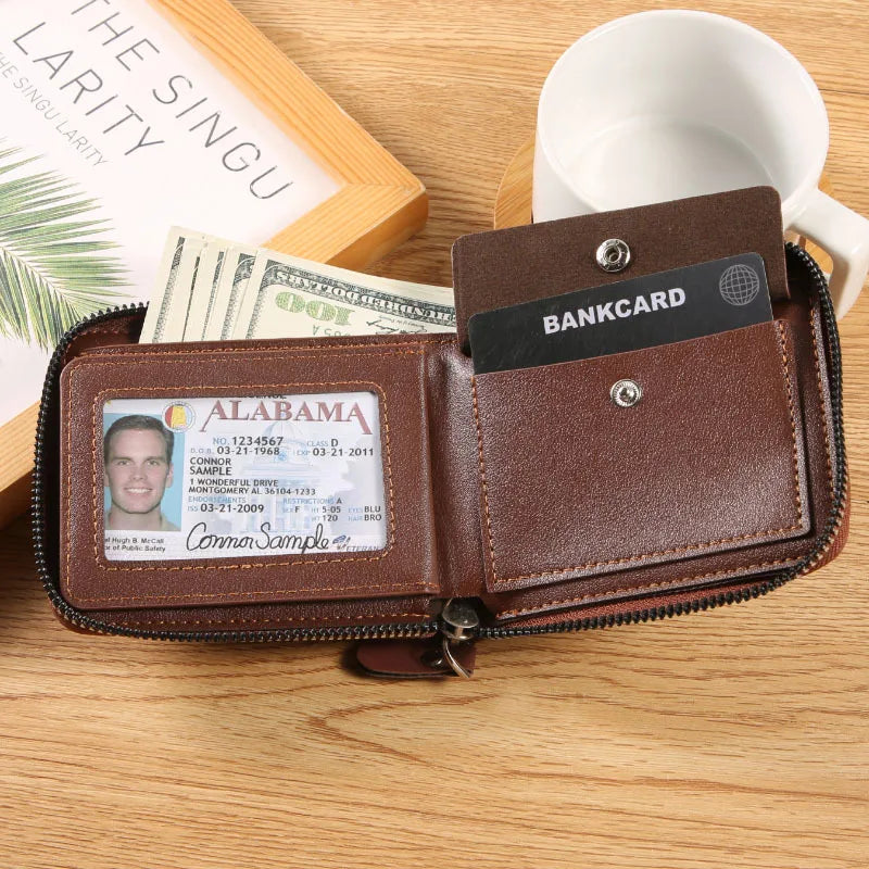 Vintage Credit Card Holder Men Wallets Business Short Coin Purse Zipper Hand Money Bag  Bank Cardholder Case Small Male Walet