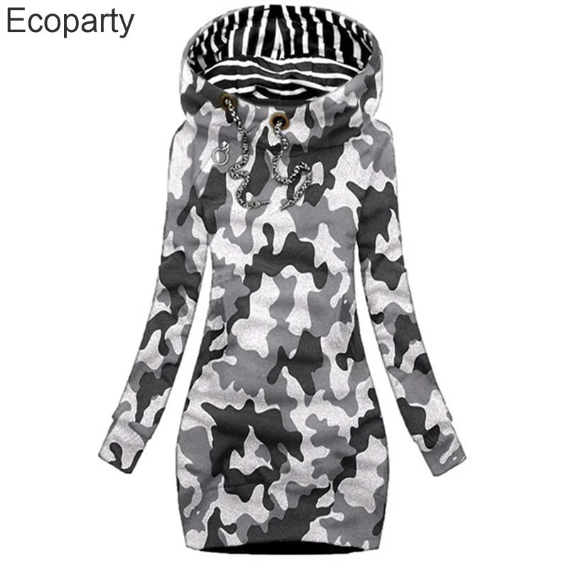 Hoodie Dress Casual Solid Colour Long Sleeve Drawstring Hoodie Dress Slim Hooded Pullover Sweatshirt Dress