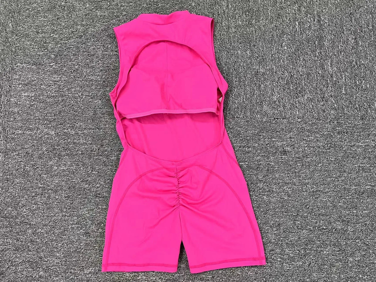 Women Sexy V Back Scrunch Sports Jumpsuit Women Gym Bodysuits Backless Workout One-Piece Suit Sportswear Fitness Short Rompers