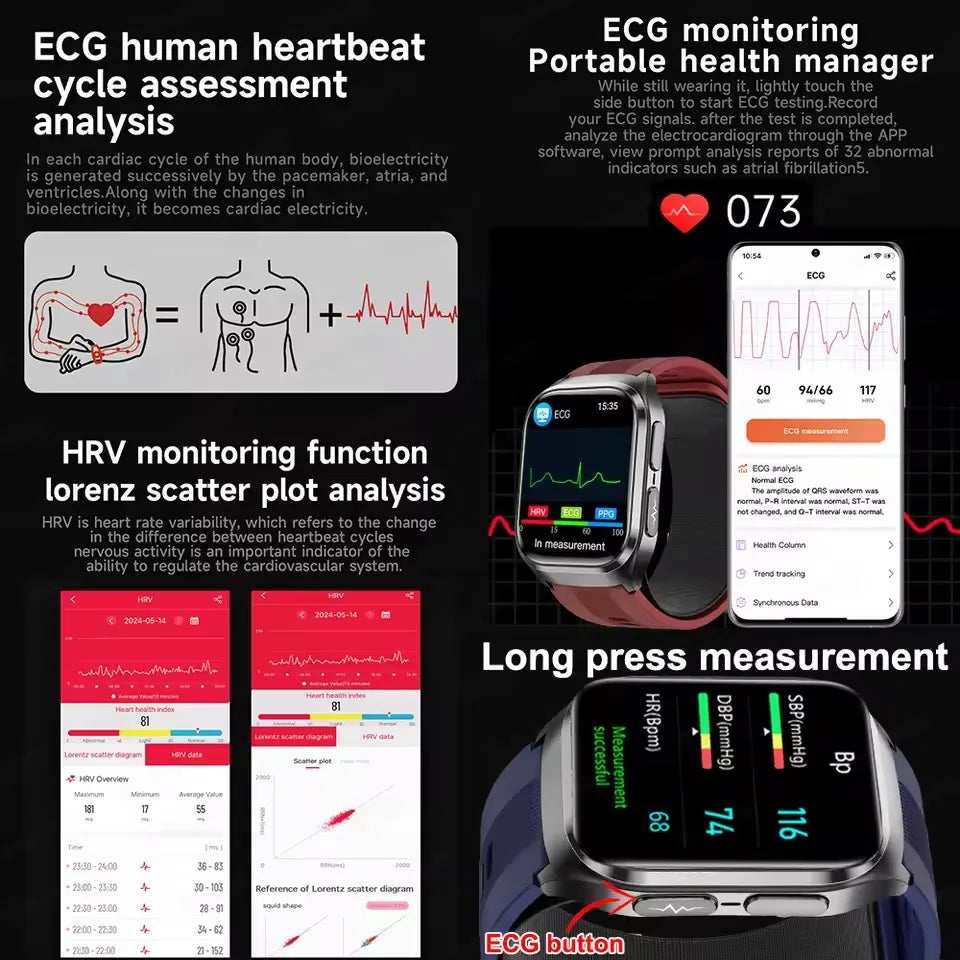 2026 New Upgrade AI Diagnostic  Airbag  Precise Blood Pressure Health SmartWatch Uric Acid ECG Blood lipids Smartwatch Men Women