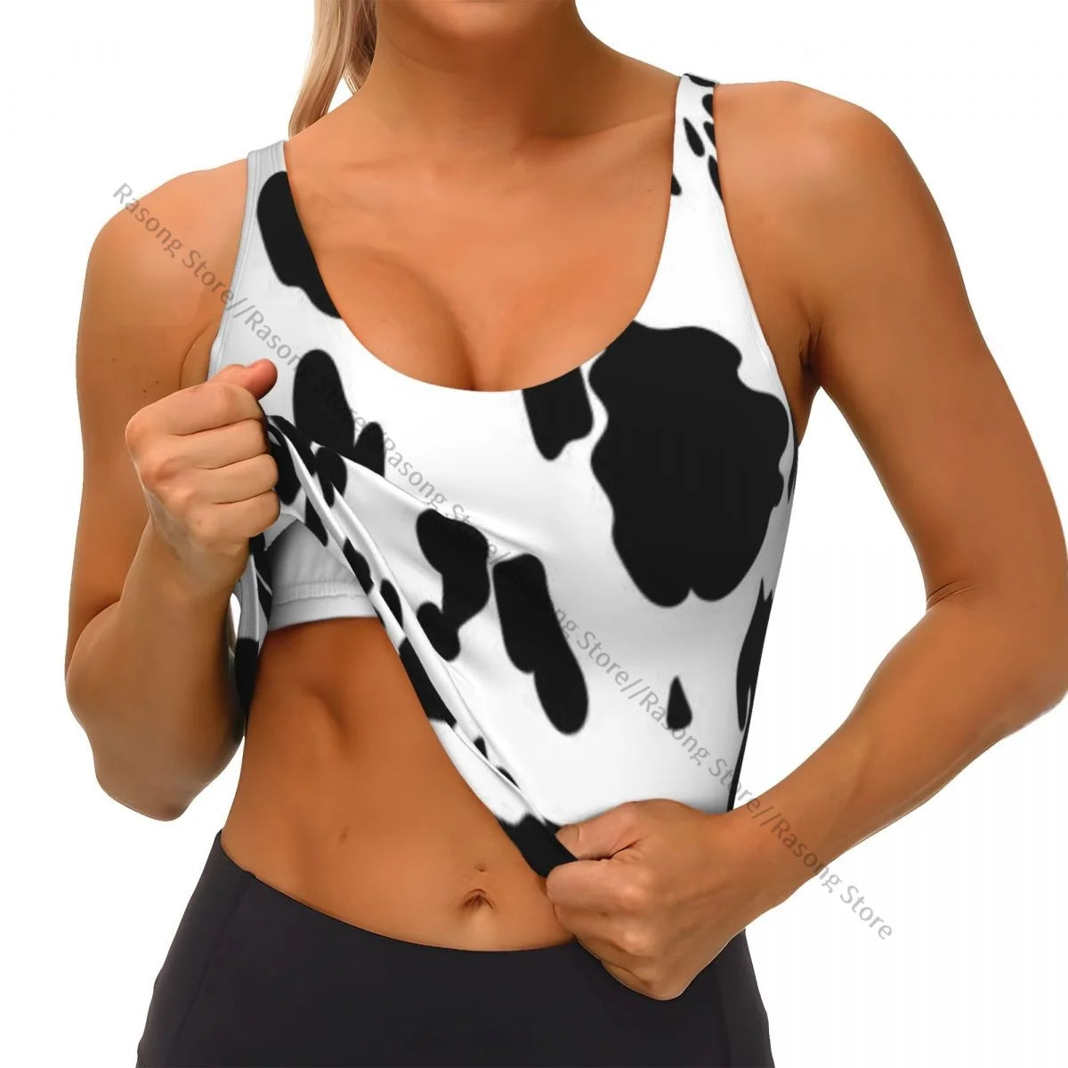 Women Sexy Sports Vest Cow Domestic Pattern Female Streetwear Sport Lingerie Tee Crop Top