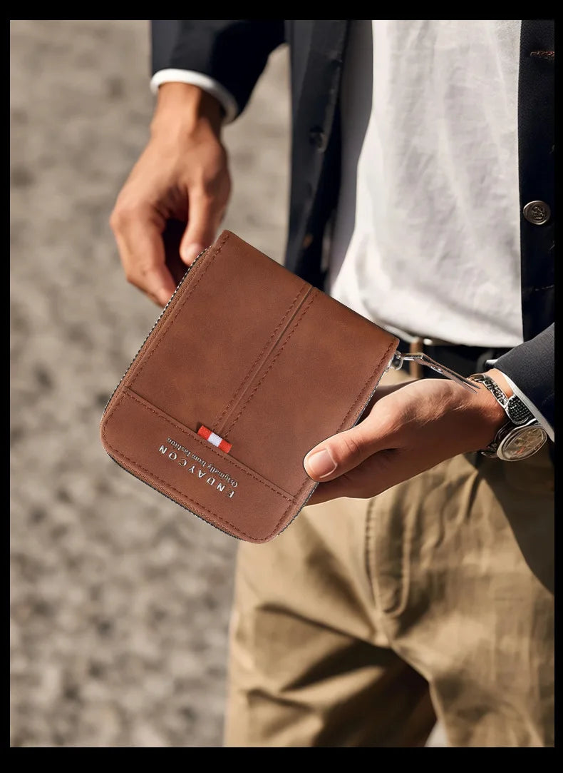 Vintage Credit Card Holder Men Wallets Business Short Coin Purse Zipper Hand Money Bag  Bank Cardholder Case Small Male Walet