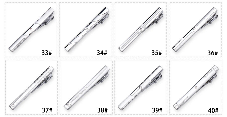 8pcs Tie Clips Metal Diamond With Box For Men Wedding Mens Necktie Clips Set Chrome Stainless Steel Jewelry Gentleman Ties Pin