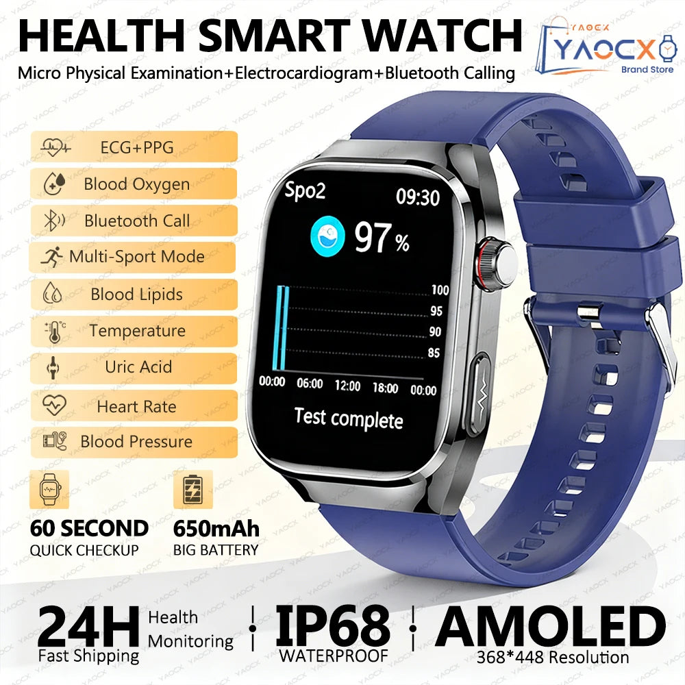 2026 New Smart Watch 2.04-inch AMOLED Screen Bluetooth Call IP68 Waterproof 650mA Sports Smartwatches Men Android Military-Grade