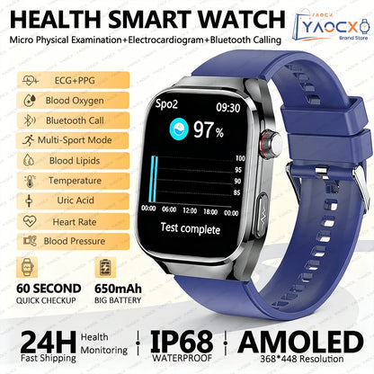 2026 New Smart Watch 2.04-inch AMOLED Screen Bluetooth Call IP68 Waterproof 650mA Sports Smartwatches Men Android Military-Grade