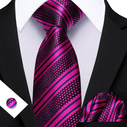 Barry.Wang Jacquard Watermelon &amp; Peach Pink Men Tie With Pocket Square Cufflinks Set Exquisiet Necktie For Male Wedding Business
