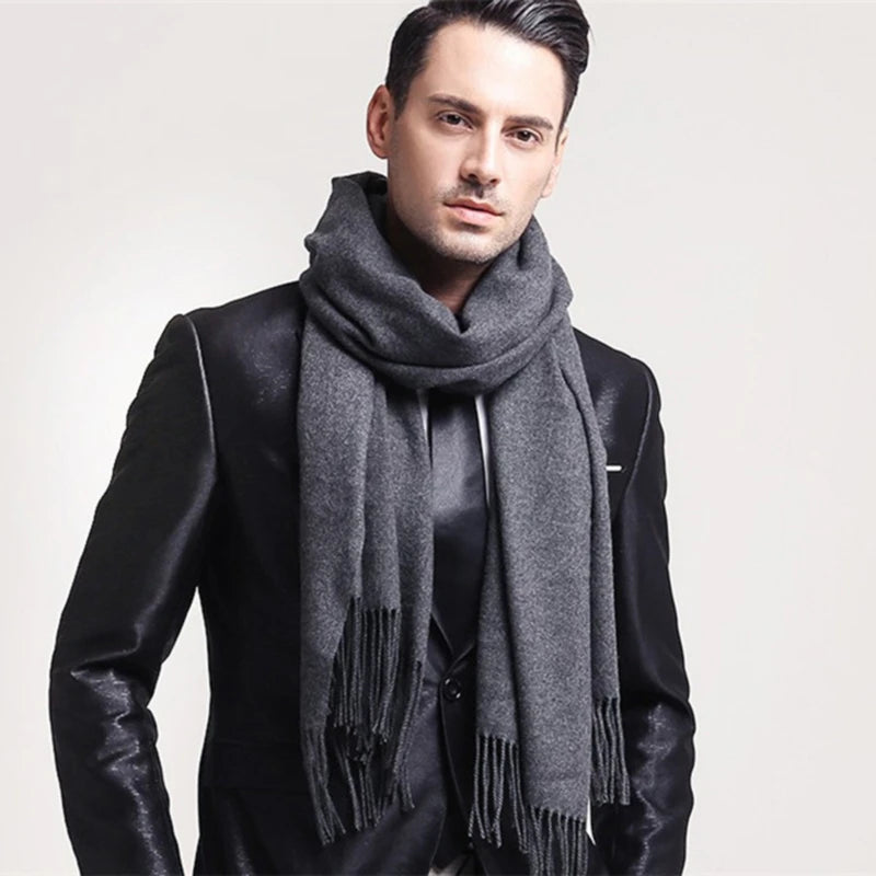 Tassel Scarfs Imitation Cashmere Men Solid Color Fashions Winter Warmth Windproof Thickened Elongated Scarf Women&