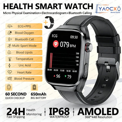 2026 New Smart Watch 2.04-inch AMOLED Screen Bluetooth Call IP68 Waterproof 650mA Sports Smartwatches Men Android Military-Grade