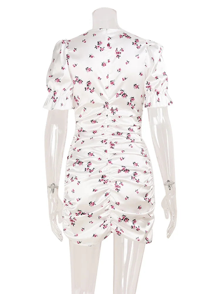 CNYISHE Puff Short Sleeve V Neck Prints Hip Wrap Women Dresses Sexy Club Sheath Fashion Female Bodycon Vestidos Robes Chic Slim