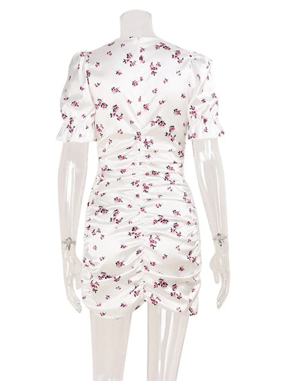 CNYISHE Puff Short Sleeve V Neck Prints Hip Wrap Women Dresses Sexy Club Sheath Fashion Female Bodycon Vestidos Robes Chic Slim