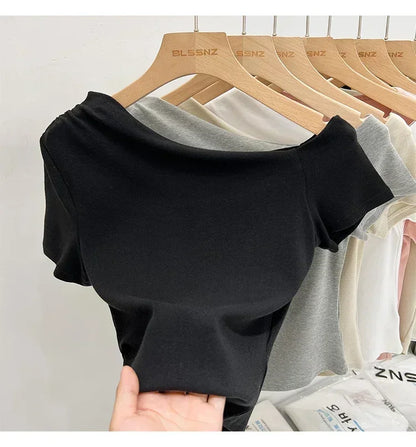 Womens Long Sleeve Off Shoulder T Shirts 2026 Tight Knit Sexy Slim Fitted Casual Women&