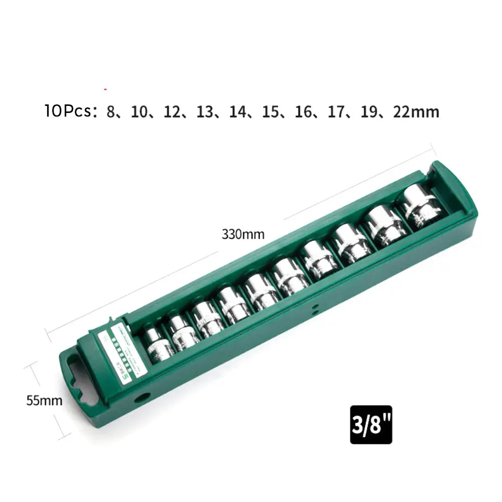 Hex Socket Wrench Head Set 1/4 3/8 1/2 Short Long Socket Deep Nut Driver Sleeve Spanner End Ratchet Tool With Holder