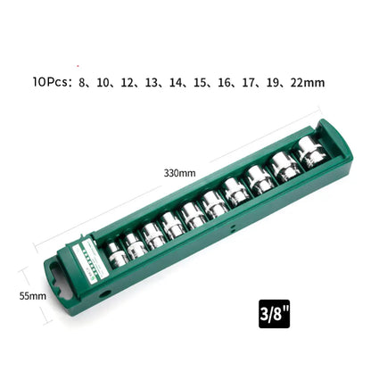 Hex Socket Wrench Head Set 1/4 3/8 1/2 Short Long Socket Deep Nut Driver Sleeve Spanner End Ratchet Tool With Holder