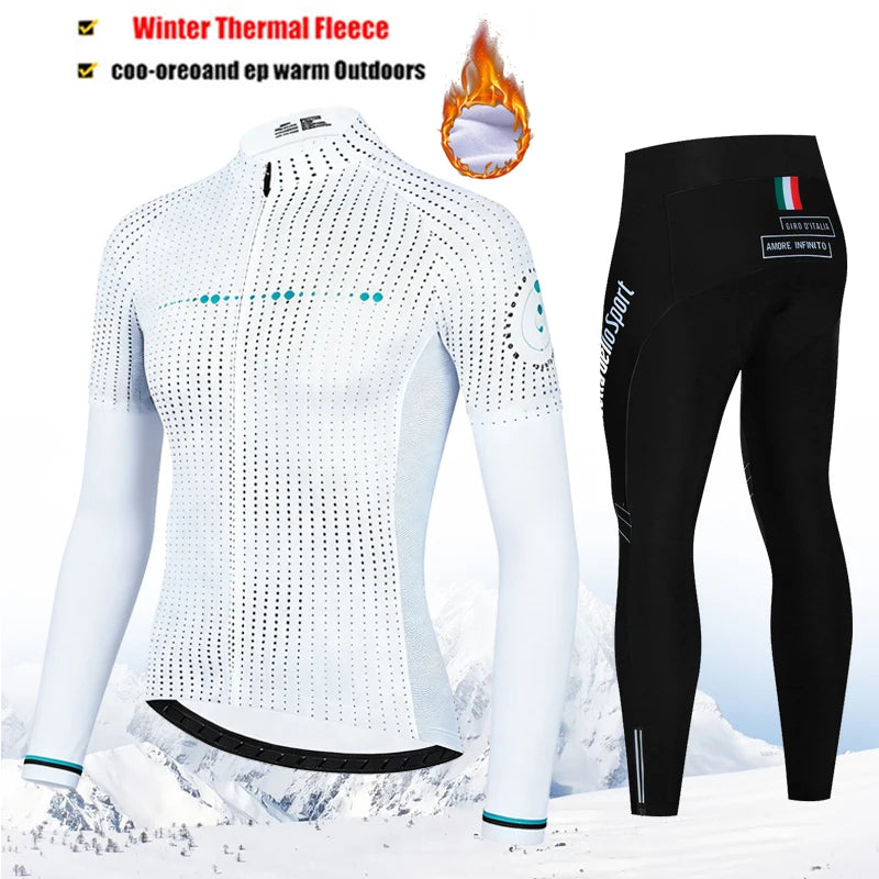 Winter Thermal Fleece Cycling Jersey Set Tour De Italy D&