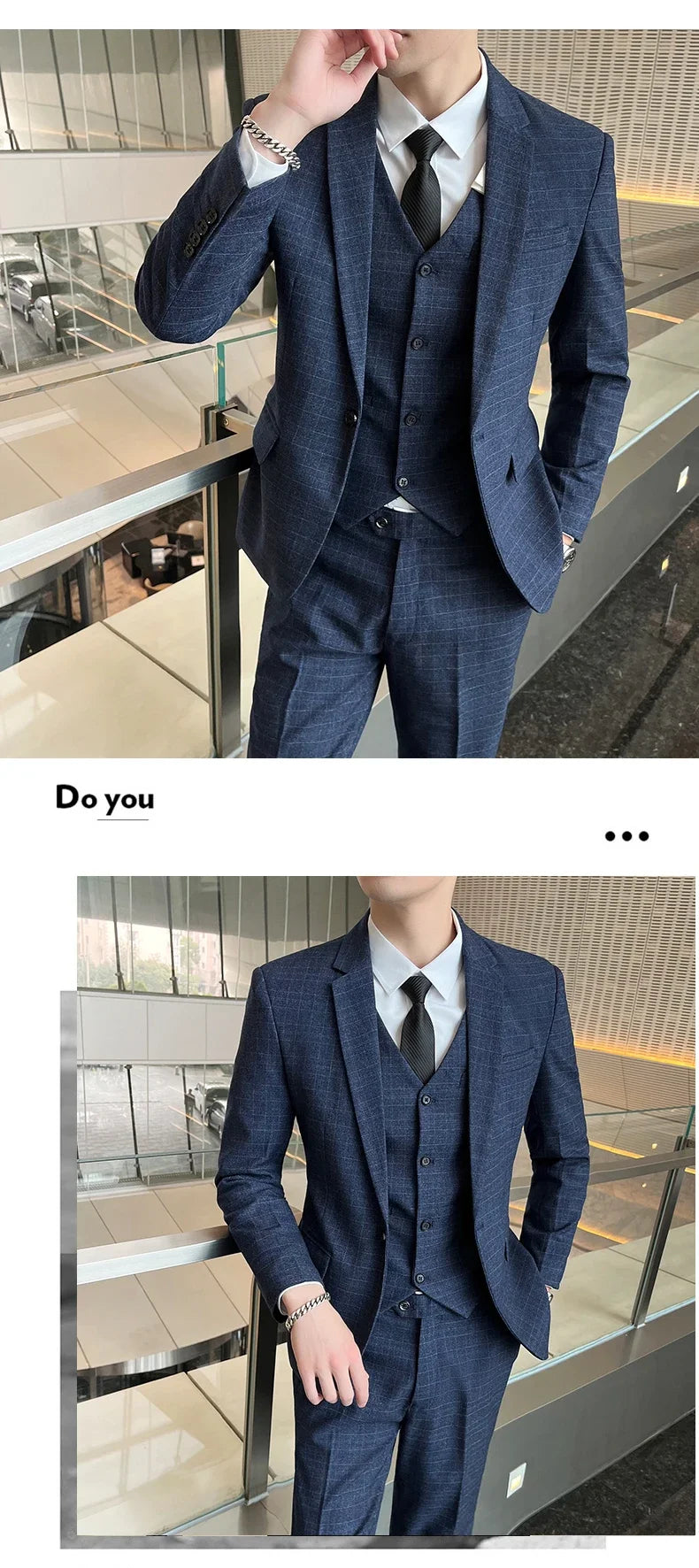 Suits  (blazer+ Vest + Pants) Men Fashion Business Casual Hosts Slim-fit Gentleman Wedding Work  Mens Suits 3 Piece M-5XL