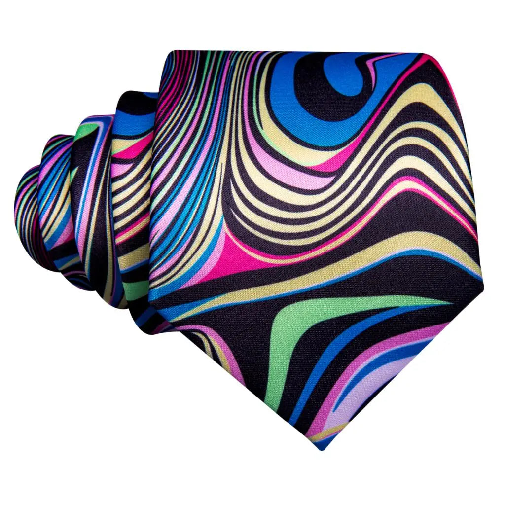 Barry.Wang Colorful Men Tie Handkerchief Cufflinks Set Novelty Floral Necktie for Male Designer Wedding Business Party Gift
