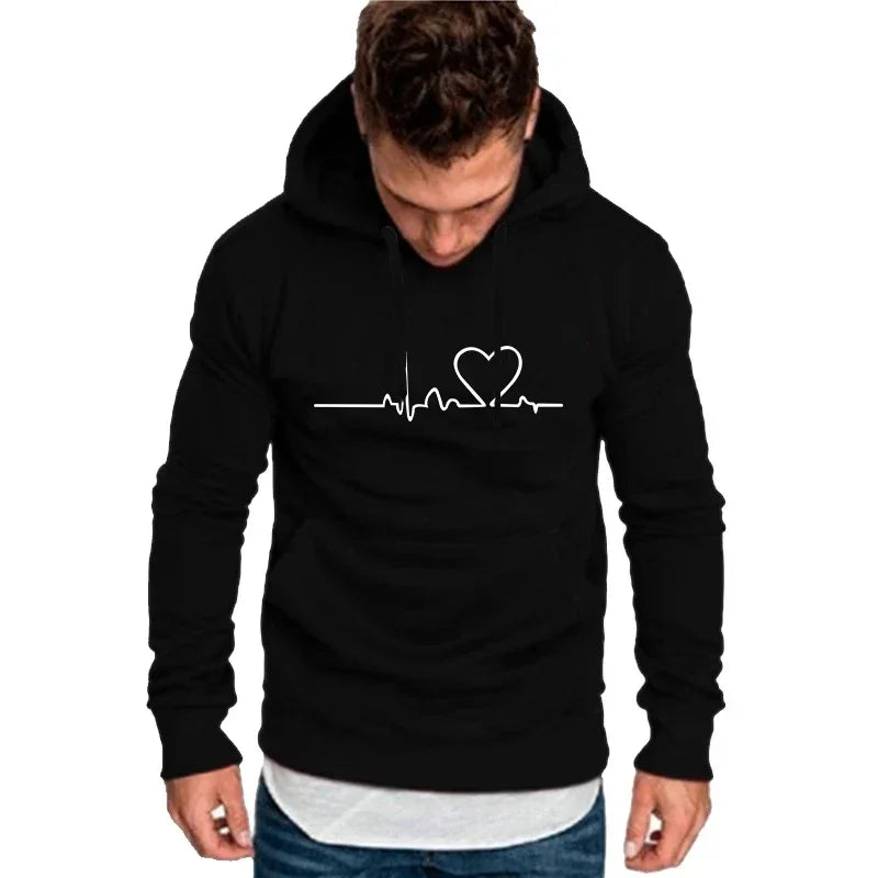 Women Casual Hoodies Heartbeat Print Men&