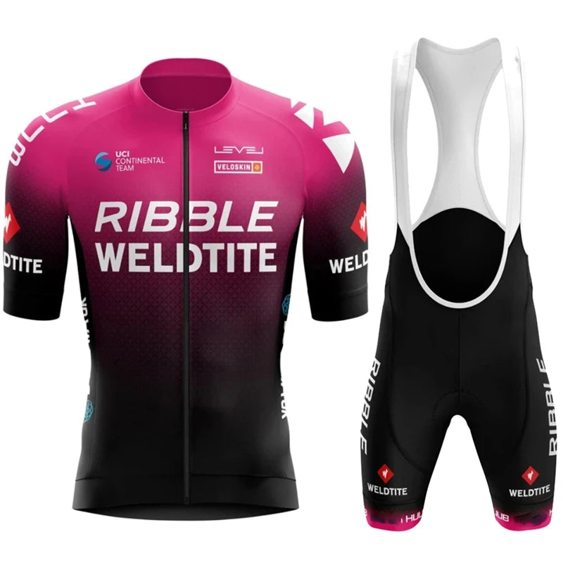 Ribble Weldtite Pro Team Cycling Jersey Set Summer Breathable Bicycle Men&