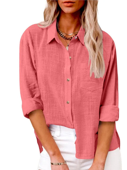 Women Casual Loose Solid Shirt Spring Summer Fashion Elegant Long Sleeve Button Office Holiday Top Shirts Blouses Women Casual