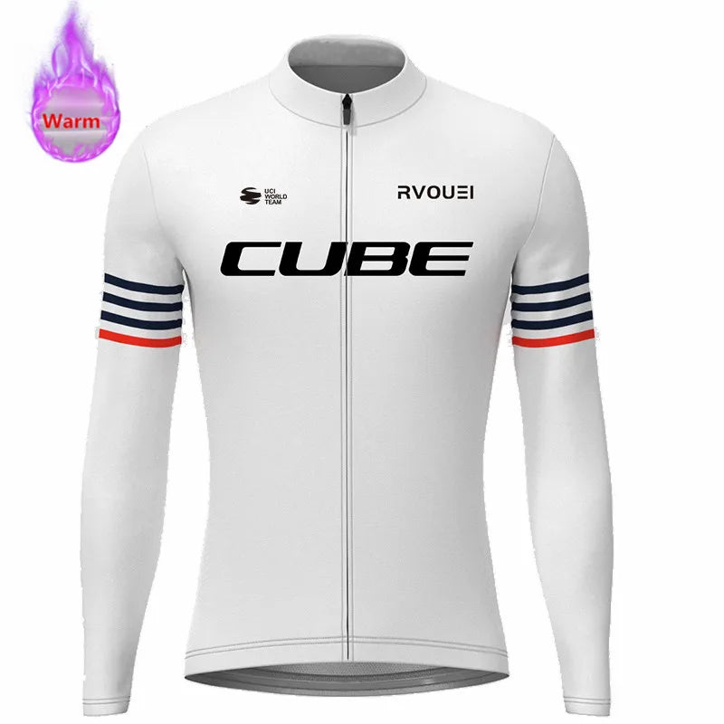 Winter Thermal Fleece Cycling Jersey Sports Bike Rvouei Cube Pro Team Mountian Bicycle Clothing Ropa Ciclismo Invierno Hombre
