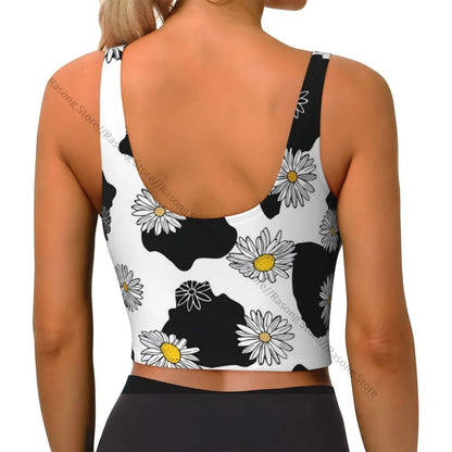 Women Sexy Sports Vest Cow Domestic Pattern Female Streetwear Sport Lingerie Tee Crop Top