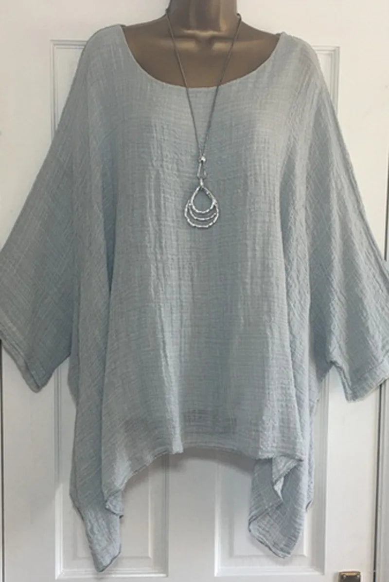2024 Women t-shirts Plus Size 5XL T-Shirt Linen O Neck Casual Loose Shirt Summer Autumn New Solid Batwing Long Sleeve