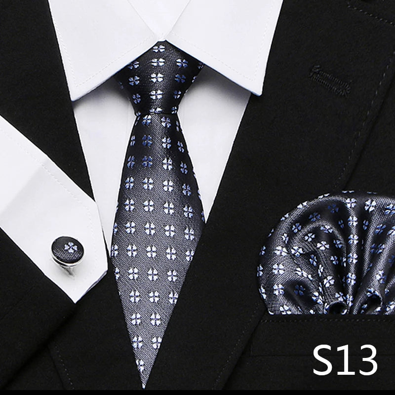 Men`s Tie Red Plaid print Jacquard Woven Tie Hanky Cufflinks Sets For Formal Wedding Business Party Free Postage