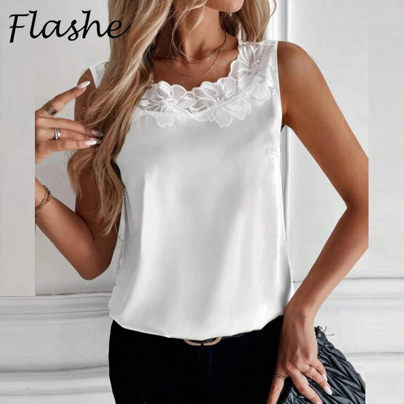 White Top Woman Sexy Lace Vest Women Sleeveless T-Shirts Tank Top Female Fashion T-shirts For Women