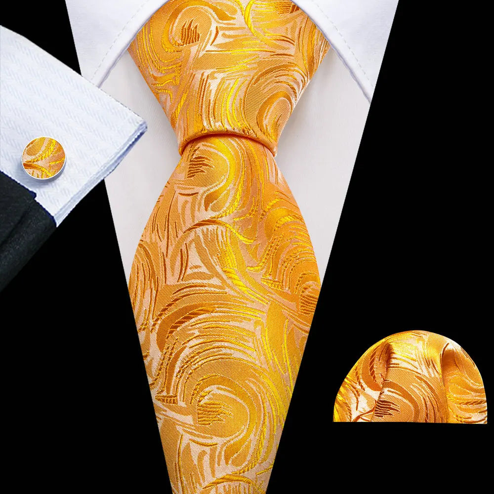 Barry.Wang Colorful Men Tie Handkerchief Cufflinks Set Novelty Floral Necktie for Male Designer Wedding Business Party Gift