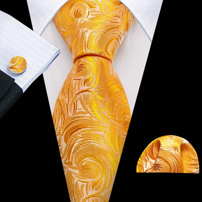 Barry.Wang Colorful Men Tie Handkerchief Cufflinks Set Novelty Floral Necktie for Male Designer Wedding Business Party Gift