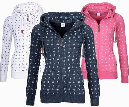 Floral Print Loose Long Sve Zipper Jaet Women&