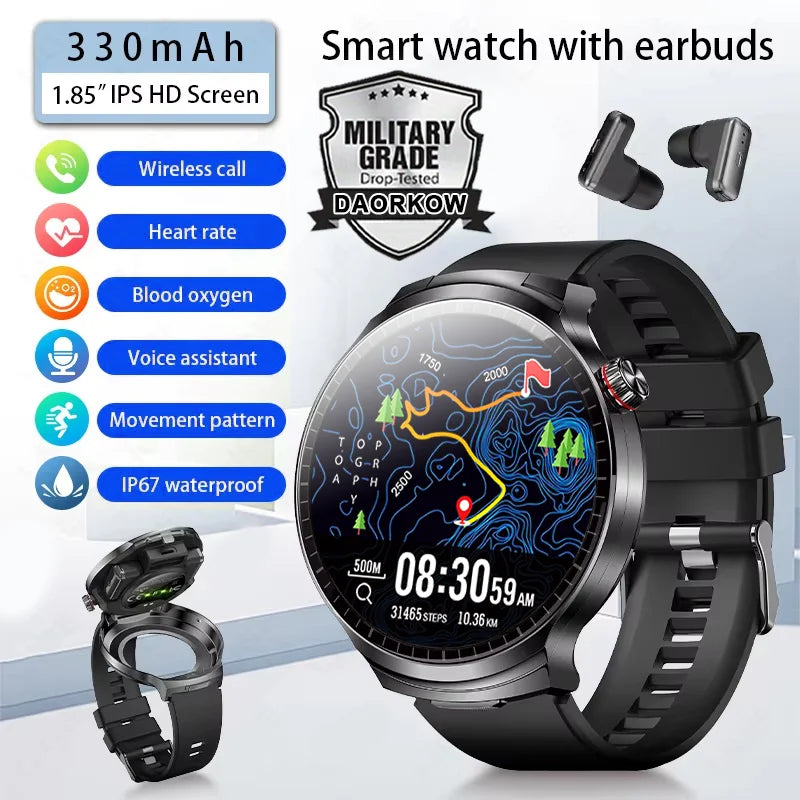 T-REX New 2in1 Smartwatch Tracker Compass Built in Headphones Bluetooth Call Smartwatch Health Monitor Fitness Men Sports Watch
