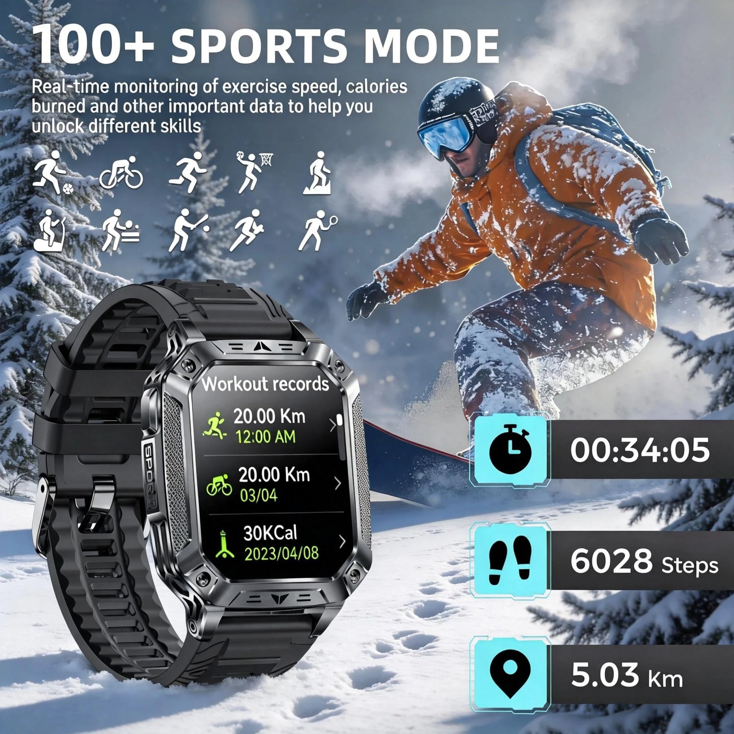 New Rugged Military Smart Watch Men 1400 mAh battery 2.01inch AMOLED Bluetooth Call 10ATM Waterproof LED flashlight Smart watch