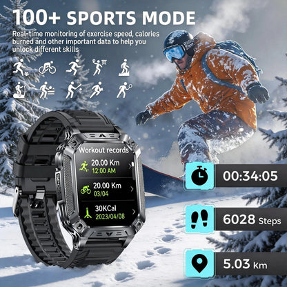 New Rugged Military Smart Watch Men 1400 mAh battery 2.01inch AMOLED Bluetooth Call 10ATM Waterproof LED flashlight Smart watch