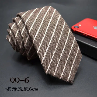 Mens Ties 6cm Classic Cotton Handmade Skinny Neck Ties for Men Striped Narrow Collar Slim Cashmere Tie Casual Plaid Tie For Man