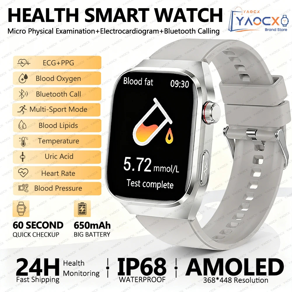2026 New Smart Watch 2.04-inch AMOLED Screen Bluetooth Call IP68 Waterproof 650mA Sports Smartwatches Men Android Military-Grade