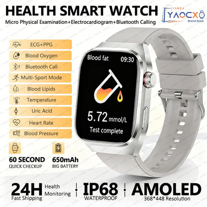 2026 New Smart Watch 2.04-inch AMOLED Screen Bluetooth Call IP68 Waterproof 650mA Sports Smartwatches Men Android Military-Grade