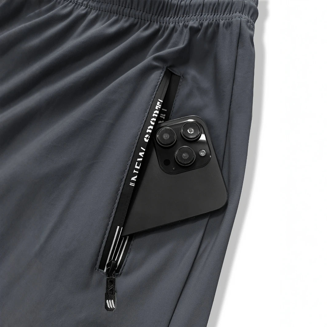 Men High Elasticity Ice Silky Joggers with Zipper Pockets Breathable Stretchy Athletic Pants for Running Gym and Outdoor Activit