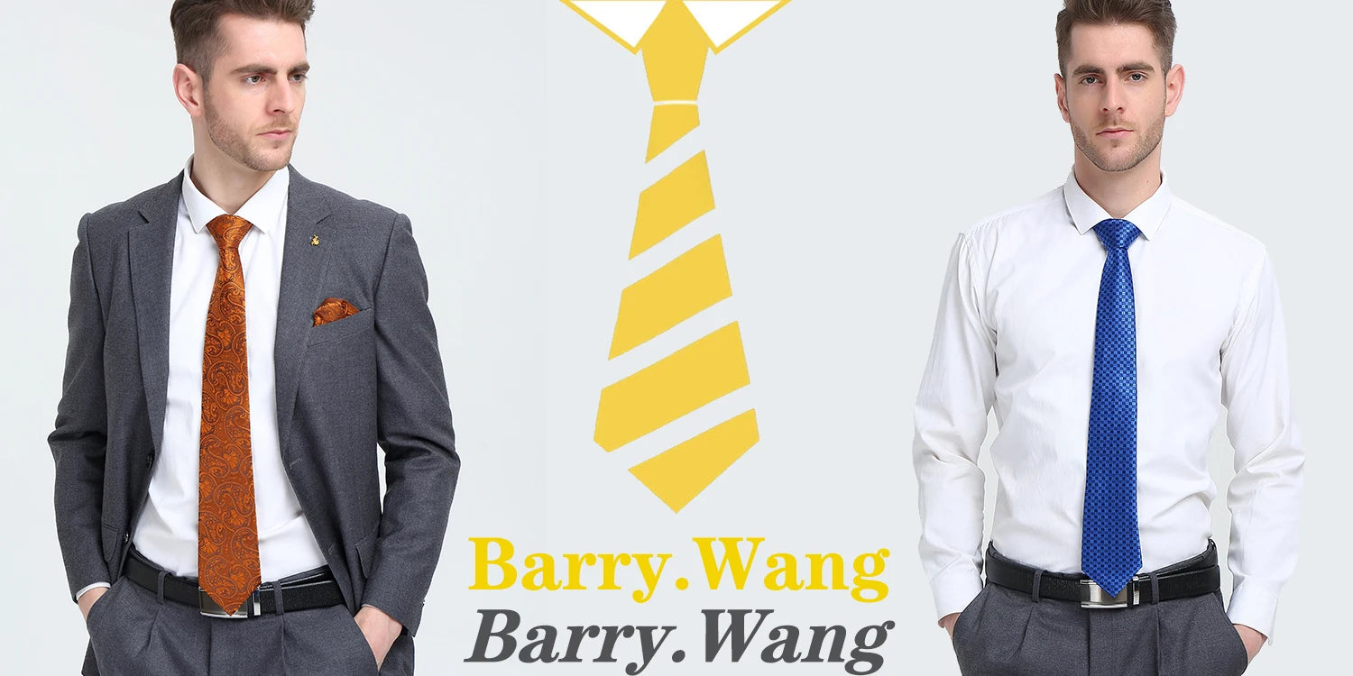 Barry.Wang Jacquard Watermelon &amp; Peach Pink Men Tie With Pocket Square Cufflinks Set Exquisiet Necktie For Male Wedding Business