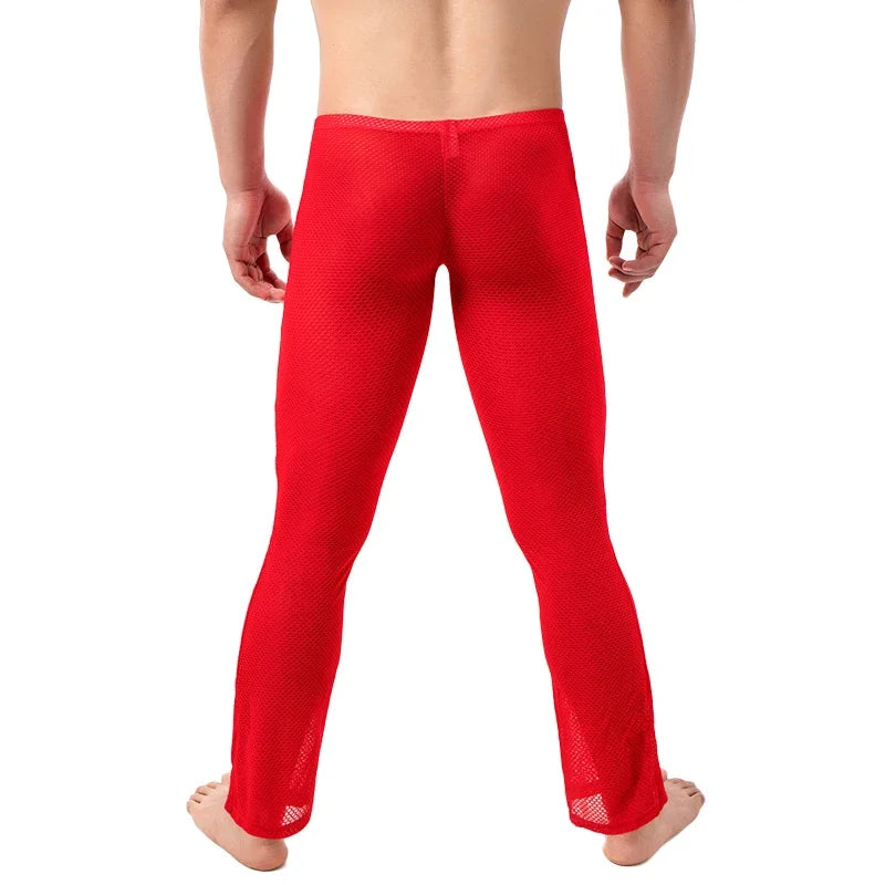 New Mens Bottoms Sexy Underwear Trousers Men’s Leggings Long Johns Perspective Large Mesh Out Sport Home Pajama Pants