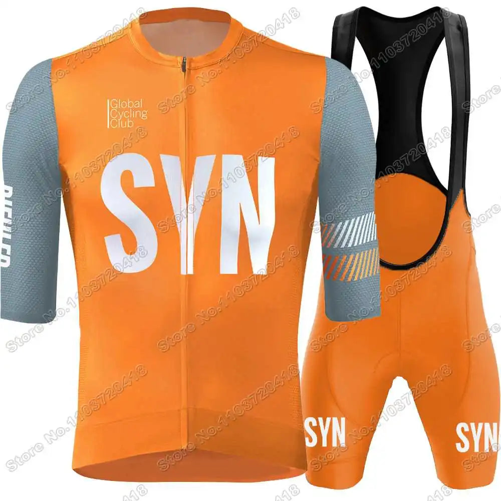 2025 SYN Cycling Jersey Set Pink Orange Green Grey Cycling Clothing Men Short Sleeve Kit Road Bike Shirt Suit Bicycle Bib Shorts