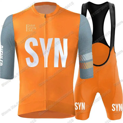 2025 SYN Cycling Jersey Set Pink Orange Green Grey Cycling Clothing Men Short Sleeve Kit Road Bike Shirt Suit Bicycle Bib Shorts
