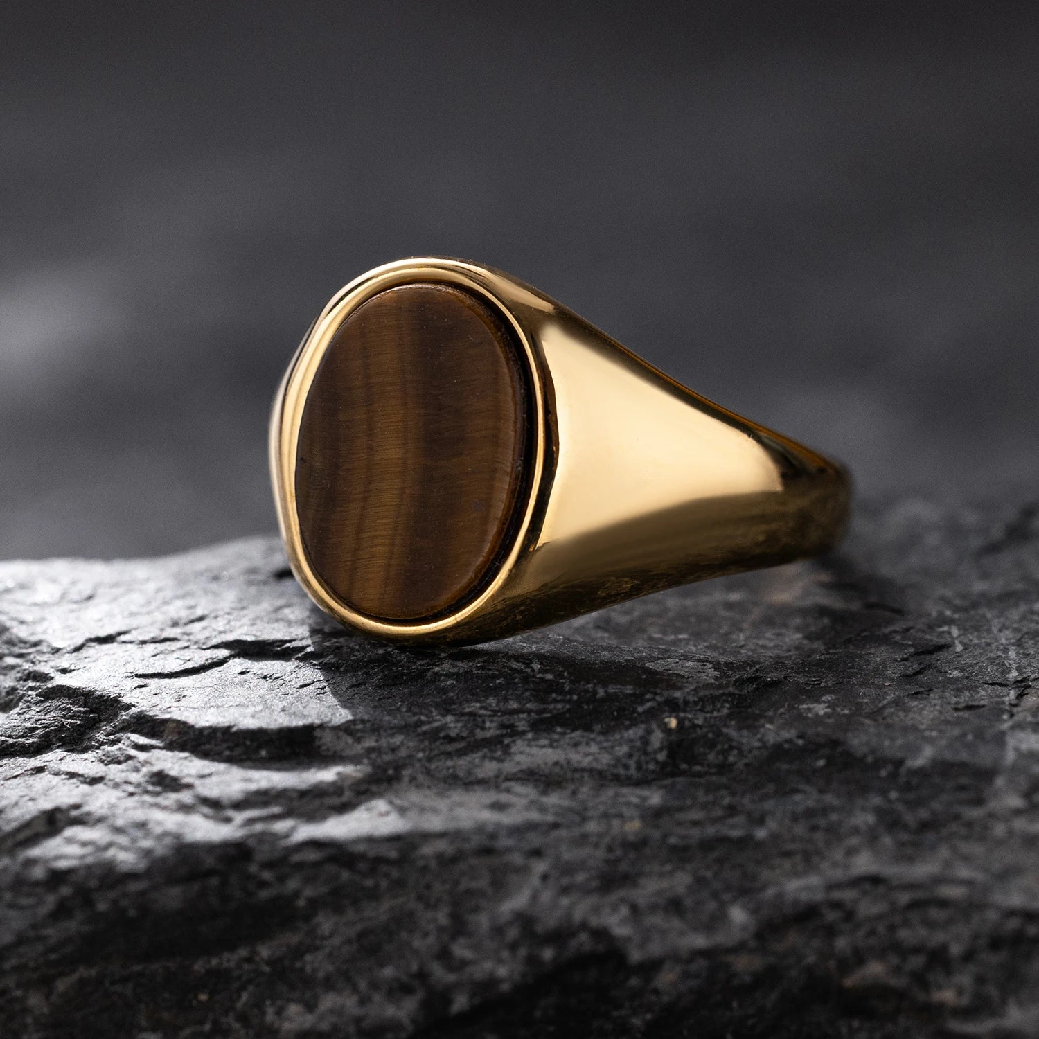 Luxurious Retro Black Agate &amp; Tiger Eye Stone Men Women  Trendy Ring - Casual Fashion, 316L Stainless Steel Handmade Jewelry